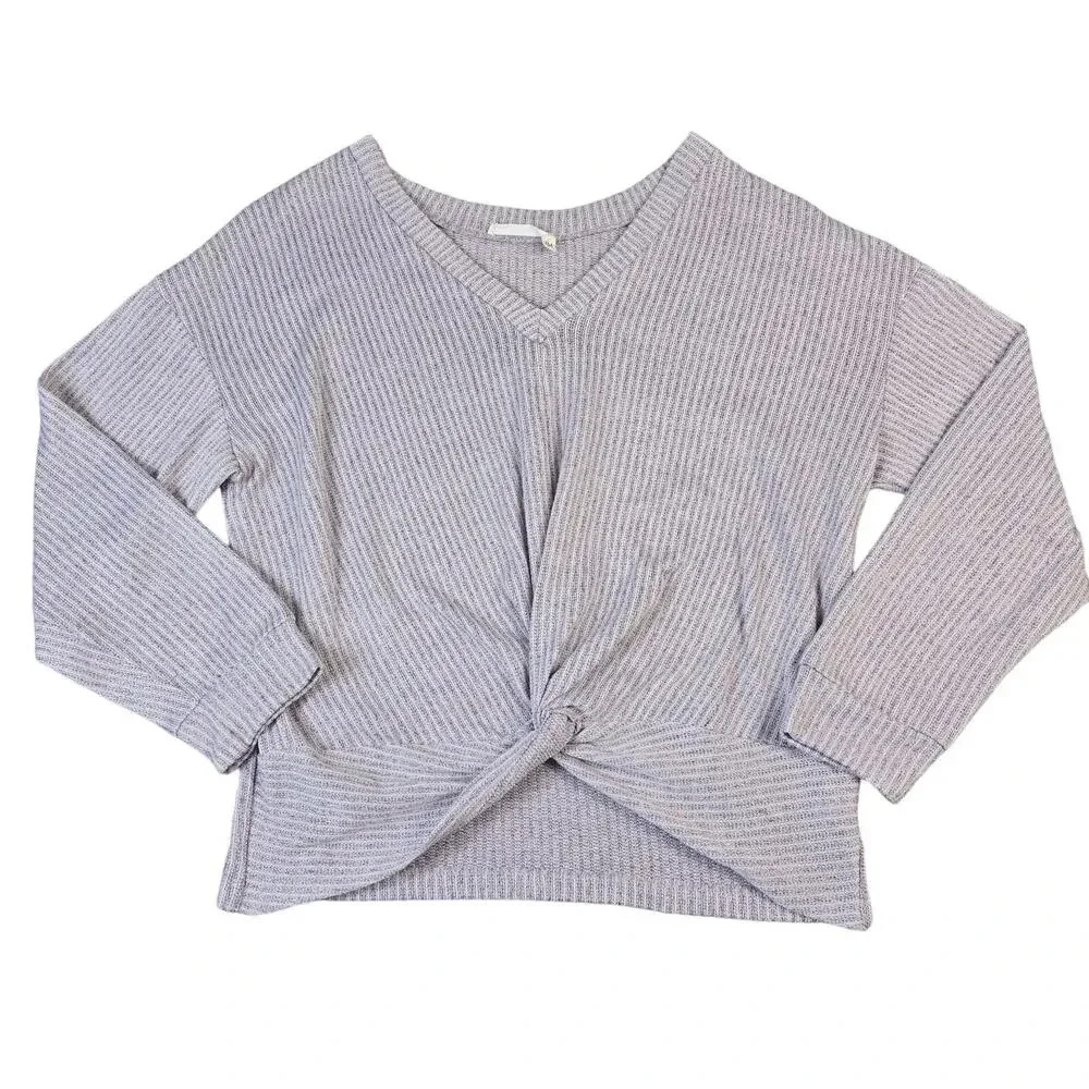 Lush Twist Front Knit Sweater Womens Large Cropped V-Neck Lagenlook Light‎ Blush